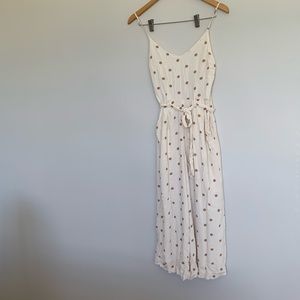 American Eagle Outfitters Cream Wide Leg Jumpsuit with Tan Polkadots 0